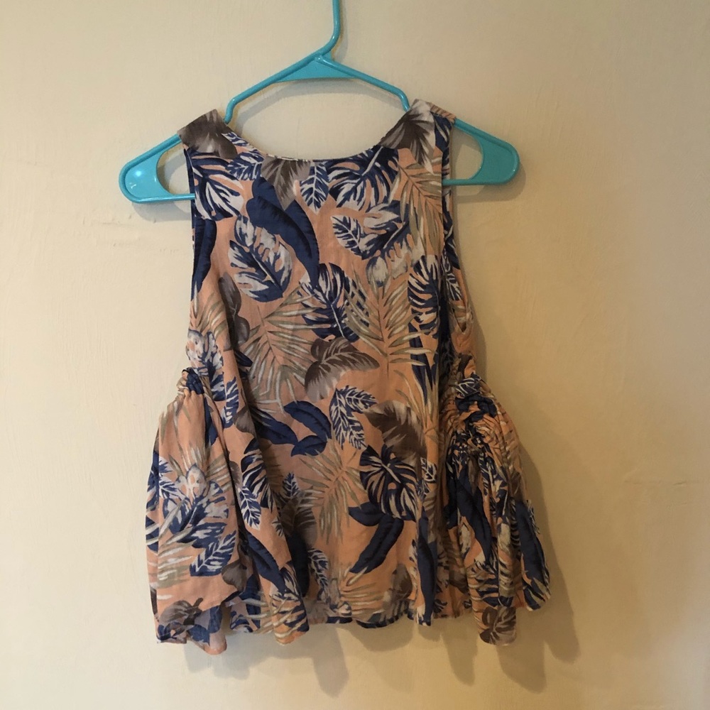 tropical print cold shoulder top